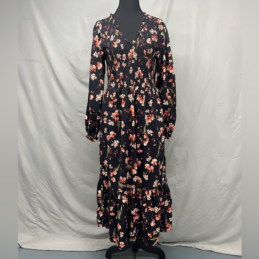 Old Navy Black Floral Long Sleeve Dress Medium NWT